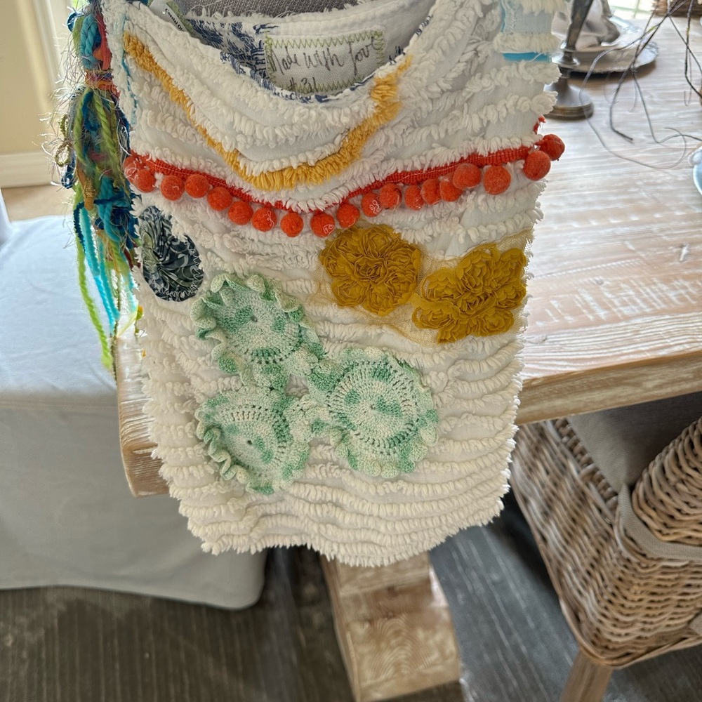 White and Orange Textured Shoulder Bag
